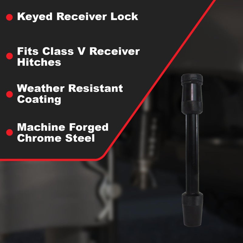 Trimax â€“ T5Black â€“ 5/8" Receiver Lock â€“ 3.5" Span, Fits Class V Hitches, Machine-Forged Chrome Steel, Black Epoxy Coating, Anti-Theft Keyed Lock - Image 2